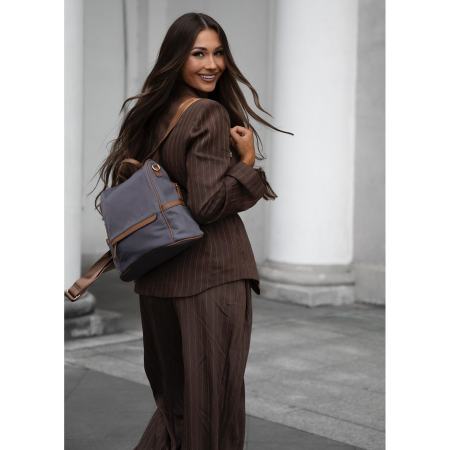 Rucsac gri de damă din nailon și piele ecologică cu curea detașabilă, compartiment unic - Peterson PTR-PTN JN-12-0238 GRAY [5]