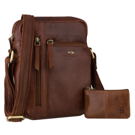  Handbags - Geantă de mână urbană maro pentru bărbați, din piele naturală, cu închidere cu fermoar - Peterson