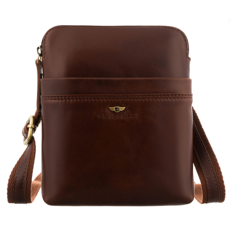  Handbags - Geantă bărbătească maro, practică, din piele naturală, cu buzunare exterioare - Peterson PTR-PTN 19004-TUM-0581 B