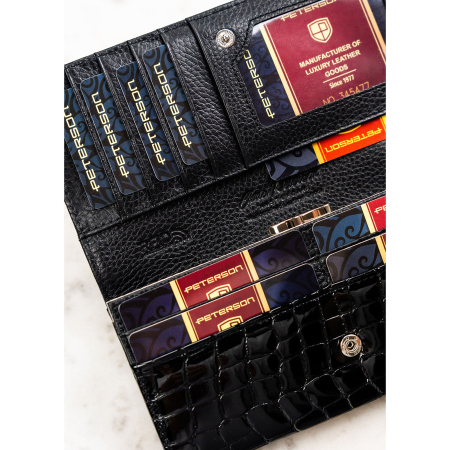 Portofel negru de damă din piele lăcuită, echipat cu sistem RFID - Peterson [7]