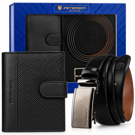  Handbags, Wallets & Cases  - Set cadou: Portofel bărbătesc din piele neagră și curea reversibilă cu catarame interschimbabile - Peterson - Alessandro – Il Gentiluomo