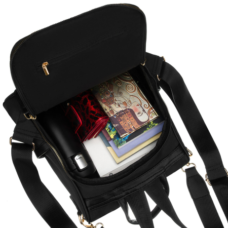 Rucsac negru de damă din nailon și piele ecologică cu bretele reglabile - Peterson PTR-PTN JN-12-0191 BLACK [23]