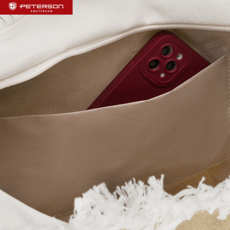 Geantă mare de plajă cu fermoar, albă și bej, geantă shopper - Peterson PTR-PTN MX05-M-WHITE-BEI [8]