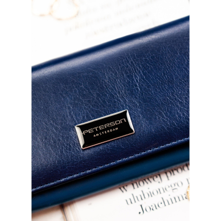 Portofel mare, orizontal, pentru femei, din piele naturală și ecologică, bleumarin - Peterson PTR-PTN PX24-F773 NAVY [3]