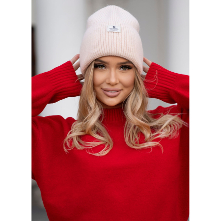 Căciulă beanie de iarnă pentru femei, bej, mărime universală, cu logo-ul mărcii - Peterson PTR-PTN HAT-10-5509 CREA [1]