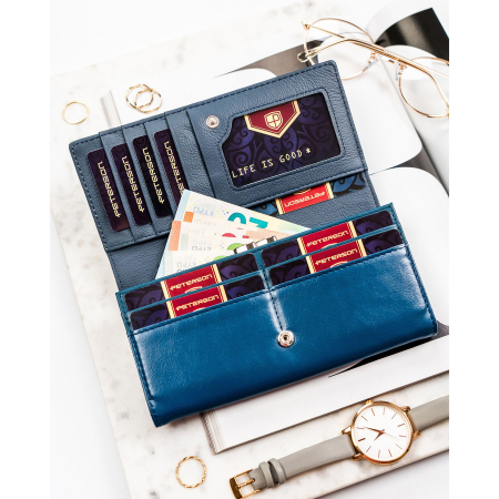 Portofel mare, orizontal, pentru femei, din piele naturală și ecologică, bleumarin - Peterson PTR-PTN PX24-F773 NAVY [5]