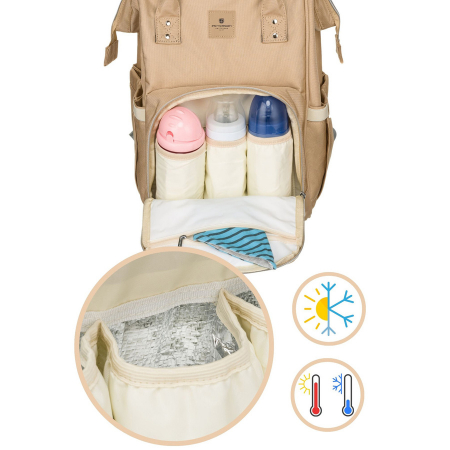 Rucsac multifunctional pentru mamici cu buzunare cu fermoar de culoare bej - Peterson PTR-PTN MB1-5978 BEIGE [9]