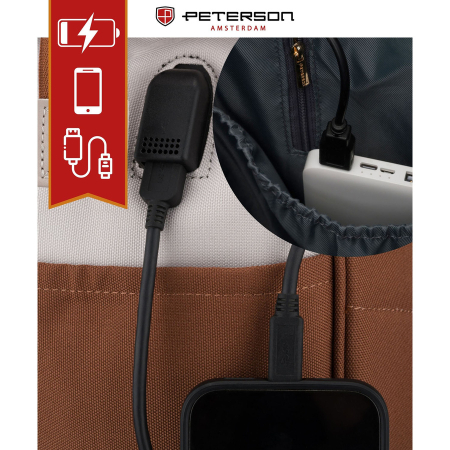 Rucsac de damă din poliester bej și maro cu compartiment pentru laptop - Peterson PTR-PTN ALFA BR-BE [13]