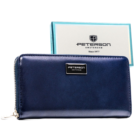  Wallets & Money Clips - Portofel-penar pentru femei din piele naturală și ecologică, de culoare bleumarin, cu închidere cu fermoar - Peterson PTR-PTN PX25-F773 NAVY