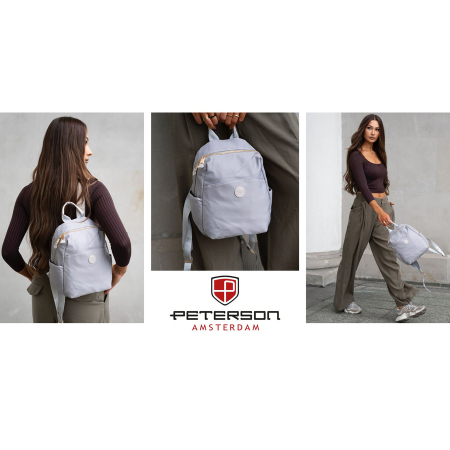 Rucsac gri de damă din nailon și piele ecologică cu buzunar exterior - Peterson PTR-PTN JN-17-0429 GRAY [11]