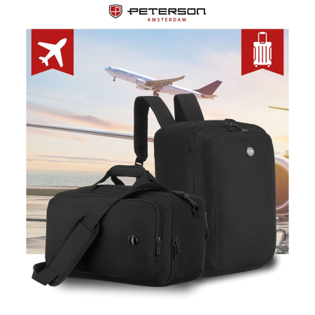 Rucsac de călătorie negru cu închidere cu fermoar, perfect pentru bagajul de mână - Peterson PTR-PTN WRONA-9638 BLACK [3]