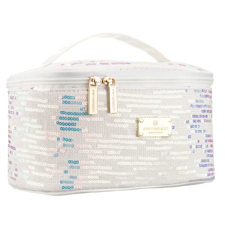 Geantă cosmetică albă din material sintetic, decorată cu paiete, prevăzută cu un mâner confortabil - Peterson PTR-PTN KOS-DA-18-3521 W [1]