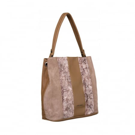  Torebki - Geanta de dama din piele ecologica cu model de sarpe - David Jones PTR-6885-4 CAMEL