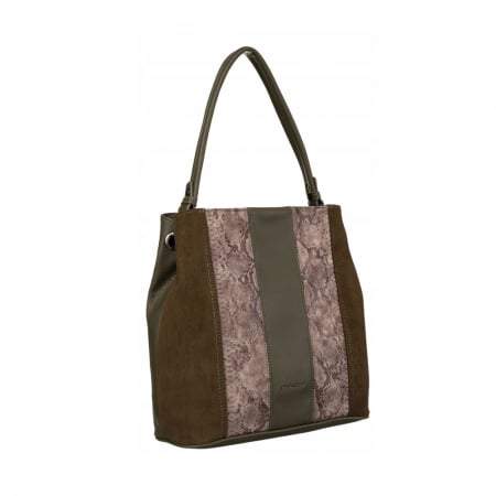  Torebki - Geanta de dama din piele ecologica cu model de sarpe - David Jones PTR-6885-4 KHAKI
