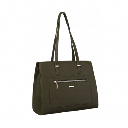  Torebki - Geanta de mana mare de dama din piele ecologica - David Jones PTR-CH21081 KHAKI