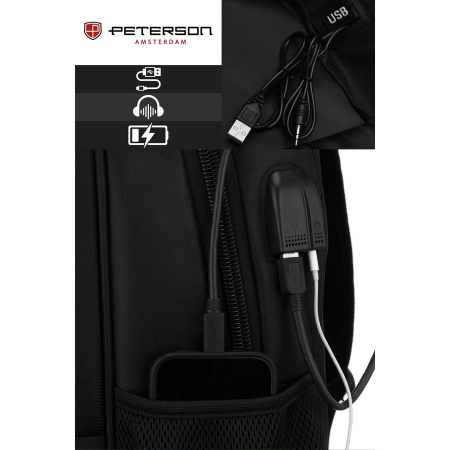 Ghiozdan școlar moale pentru copii, din poliester, de culoare neagră, cu bretele reglabile - Peterson PTN BHX-02-9778 [3]