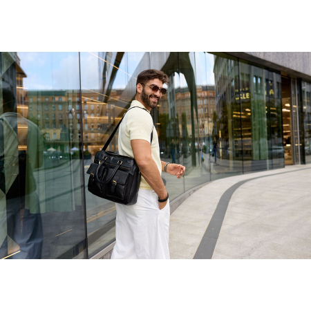 Geantă de laptop pentru bărbați, din piele naturală, de culoare neagră - Peterson PTR-PTN LAP-15601-NDM [7]