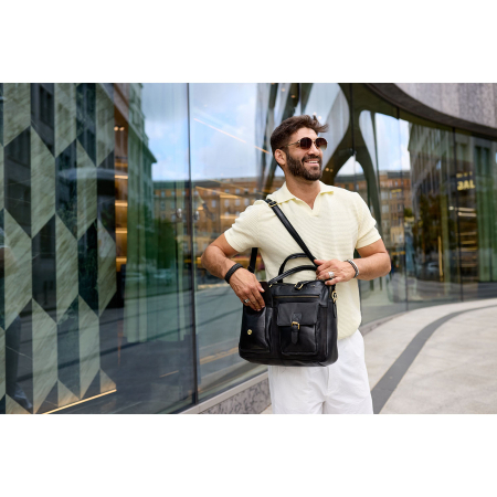 Geantă de laptop pentru bărbați, din piele naturală, de culoare neagră - Peterson PTR-PTN LAP-15601-NDM [11]