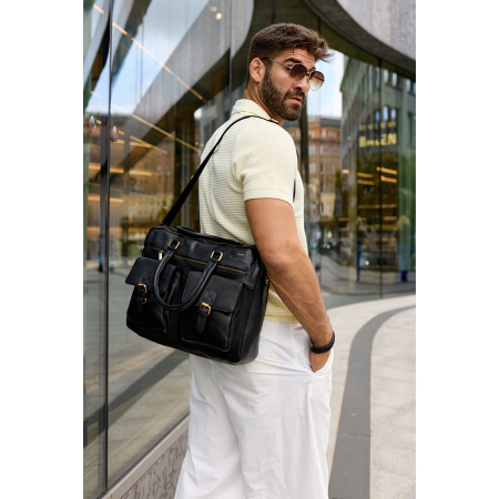 Geantă de laptop pentru bărbați, din piele naturală, de culoare neagră - Peterson PTR-PTN LAP-15601-NDM [5]