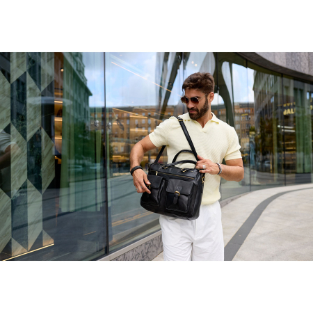 Geantă de laptop pentru bărbați, din piele naturală, de culoare neagră - Peterson PTR-PTN LAP-15601-NDM [10]