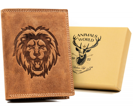 Import - Portofel barbati din piele naturala Always Wild PTR-N4-CHM-LION-1621 COG