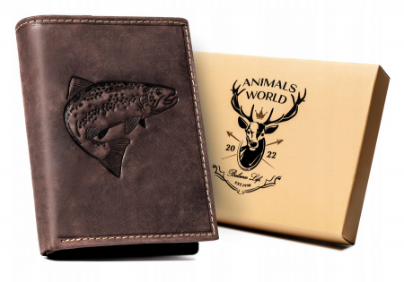  Portfele i spinki na banknoty - Portofel barbati din piele naturala Always Wild PTR-N4-CHM-FISH BR