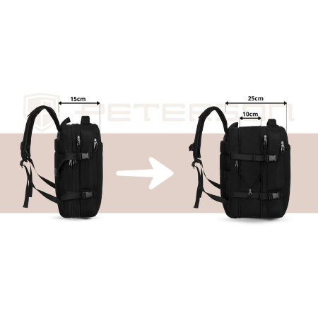 Rucsac negru de călătorie, perfect pentru bagajul de mână în avion - Peterson PTR-PTN 24421-5074 BLACK [9]