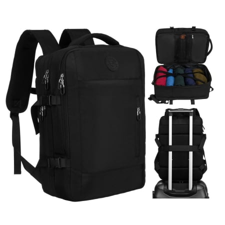  Backpacks - Rucsac negru de călătorie, perfect pentru bagajul de mână în avion - Peterson PTR-PTN 24421-5074 BLACK