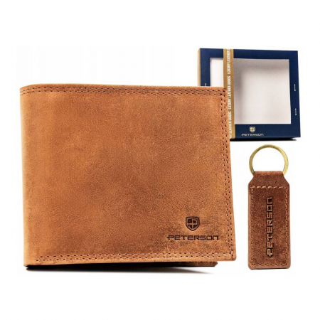 Seturi Cadou - Set cadou portofel barbati din piele naturala + breloc Peterson PTR-PTN SET-M-N992-CHM C