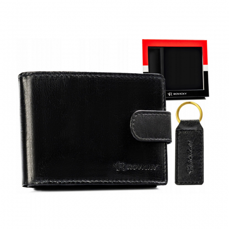 Seturi Cadou - Set cadou portofel barbati din piele naturala + breloc Rovicky PTR-R-SET-M-N003L-GVT BL