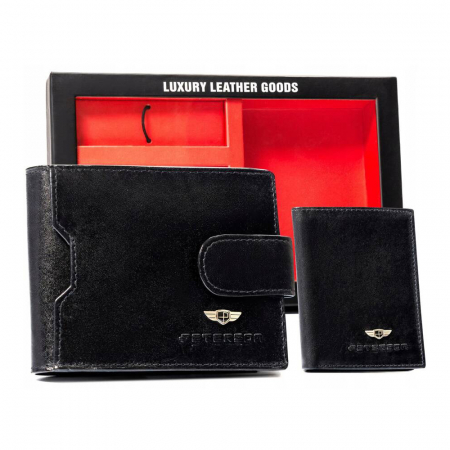 Seturi Cadou - Set cadou portofel barbati din piele naturala + portcard + breloc Peterson PTR-PTN SET3-N78L-VT BL