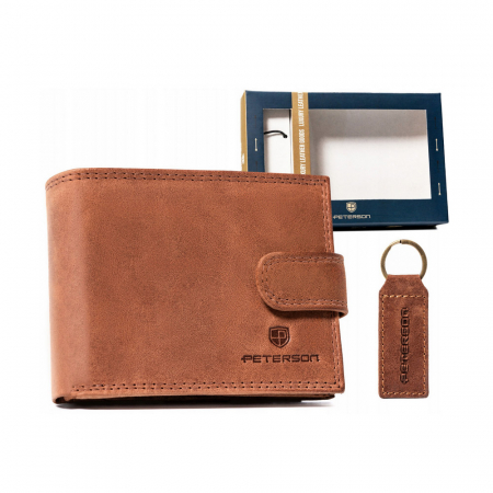 Seturi Cadou - Set cadou portofel barbati din piele naturala si breloc Peterson PTR-PTN SET-M-N003L-CH C