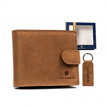 Seturi Cadou - Set cadou portofel barbati din piele naturala si breloc Peterson PTR-PTN SET-M-N992L-CH C