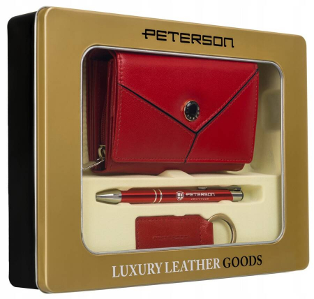  Breloczki - Set cadou portofel dama din piele naturala + breloc + pix Peterson PTR-PTN ZD34