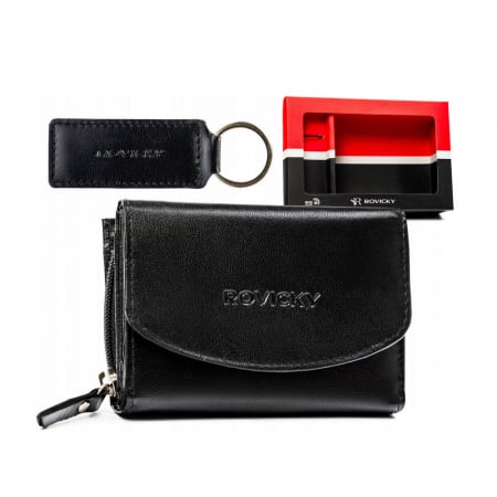 Accesorii Dama - Set cadou portofel dama din piele naturala + breloc Rovicky PTR-R-ZD-604-BG-4226 BL