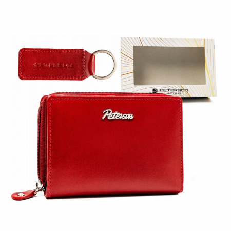 Accesorii Dama - Set cadou portofel dama din piele naturala cu fermoar si breloc - Peterson PTR-PTN SET-D-67-KCS-255