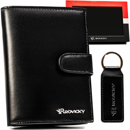 Produse noi - Set cadou portofel elegant din piele si breloc barbatesti - Rovicky PTR-R-SET-M-N4L-KCS