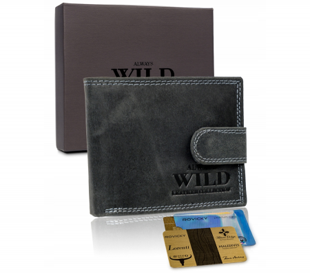 Import - Portofel bărbătesc din piele cu închidere cu capsă - Always Wild PTR-N0035L-CHM-8724 BLAC