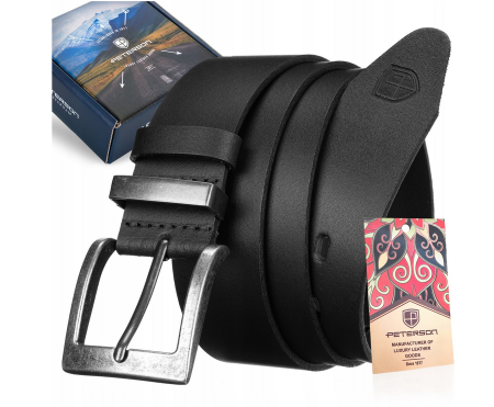 Accesorii Barbati - Skórzany, szeroki pasek męski ze skóry naturalnej — Peterson