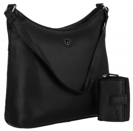Genti Piele Naturala - Geanta de dama din piele naturala cu portofel - Peterson PTR-PTN 6104-DS-5148 BL