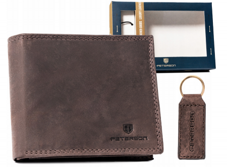 Seturi Cadou - Set cadou portofel barbati din piele naturala + breloc Peterson PTR-PTN SET-M-N994-CHM B