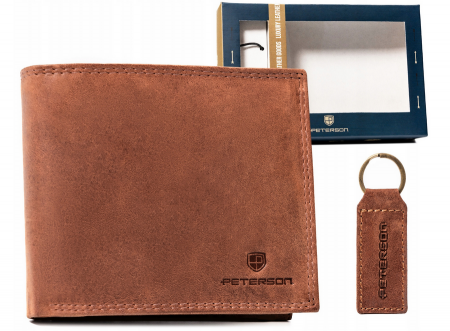 Seturi Cadou - Set cadou portofel barbati din piele naturala si breloc Peterson PTR-PTN SET-M-N994-CHM C