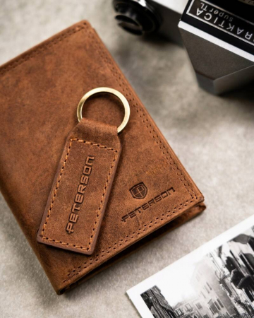 Set cadou portofel barbati din piele naturala si breloc Peterson PTN SET-M-1542-CHM C [3]