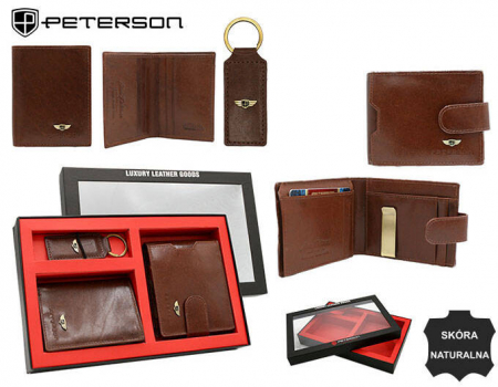 Set cadou portofel barbati din piele naturala + portcard + breloc Peterson PTR-PTN SET3-N78L-VT BR [13]