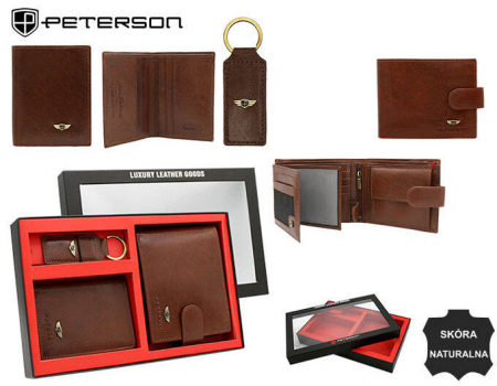 Set cadou portofel barbati din piele naturala + portcard + breloc Peterson PTR-PTN SET3-N992L-VT BR [13]