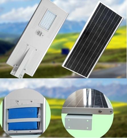 PowerSave street lighting system with 70Wp photovoltaic panel, included battery and 30W LED-big