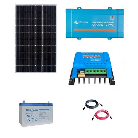 Photovoltaic Systems - START+ Off-Grid photovoltaic system with 420Wp photovoltaic panel and 250VA Victron Energy inverter - 12Vdc and 230Vac use
