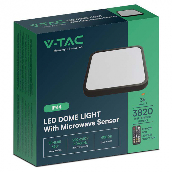 Plafonieră LED 36W IP44 cu Senzor 4000K Alb Neutru - Negru [2]