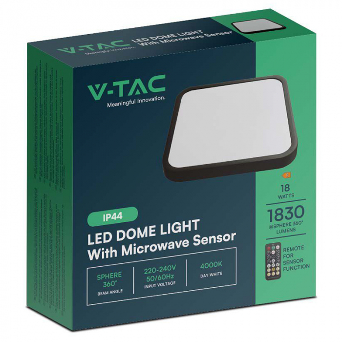 Plafonieră LED 18W IP44 cu Senzor 4000K Alb Neutru - Negru [2]