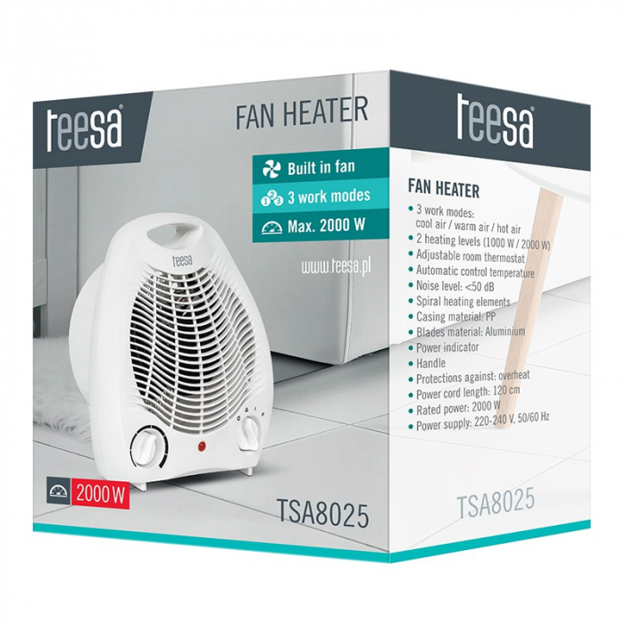 Aeroterma 2000W, 2 trepte de incalzire, o treapta de ventilatie, termostat reglabil, alb [3]